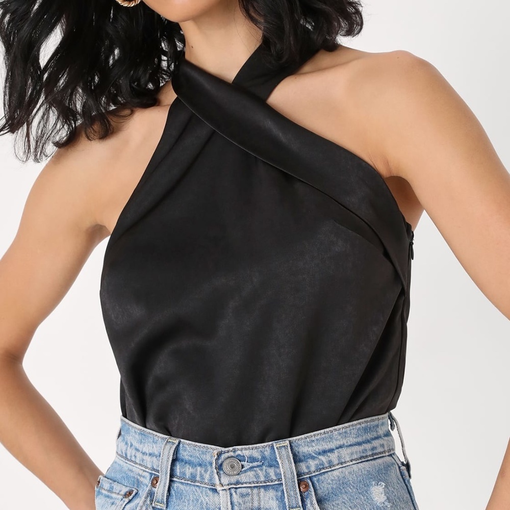 NWT Lulu's Such a Moment Black Satin Sleeveless Bodysuit size Large - Picture 2 of 5